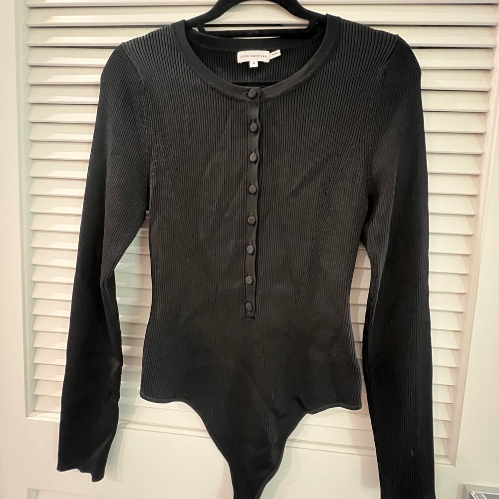 Good American Black Ribbed Bodysuit